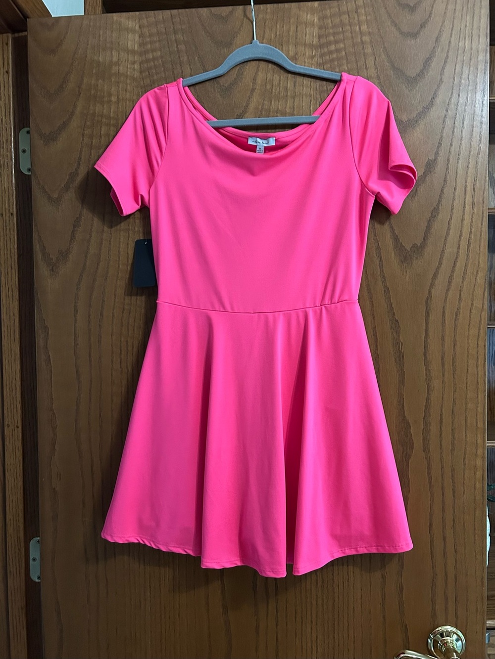 white birch Neon Pink Short Sleeve Fit-and-Flare Dress